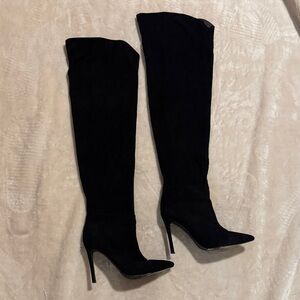 Elegant Black Over-the-Knee Stiletto Pointed toe Suede Boots